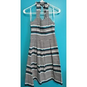 NWT 2 White House Black Market Dress White Blue Striped Halter Rockabilly Pinup